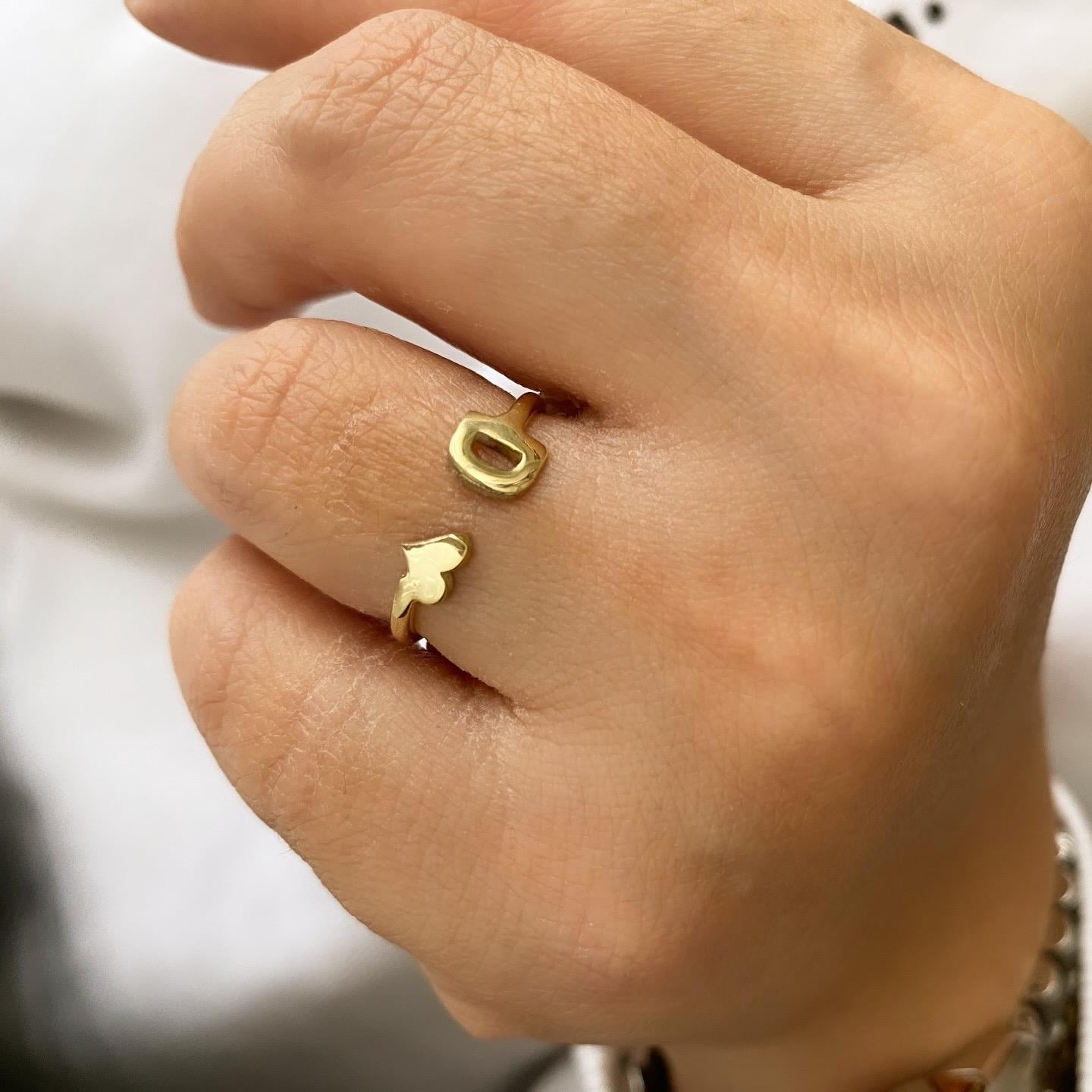 Gümüş Harf ve Kalp Detaylı Yüzük