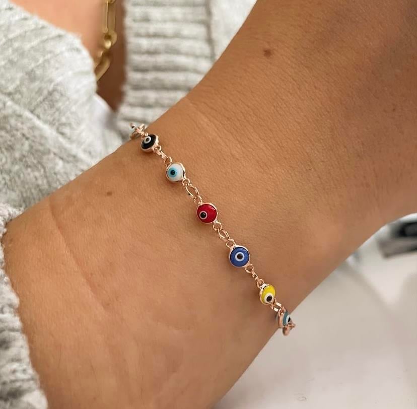 Rose Altın Kaplama Nazarlı Gümüş Bileklik 
