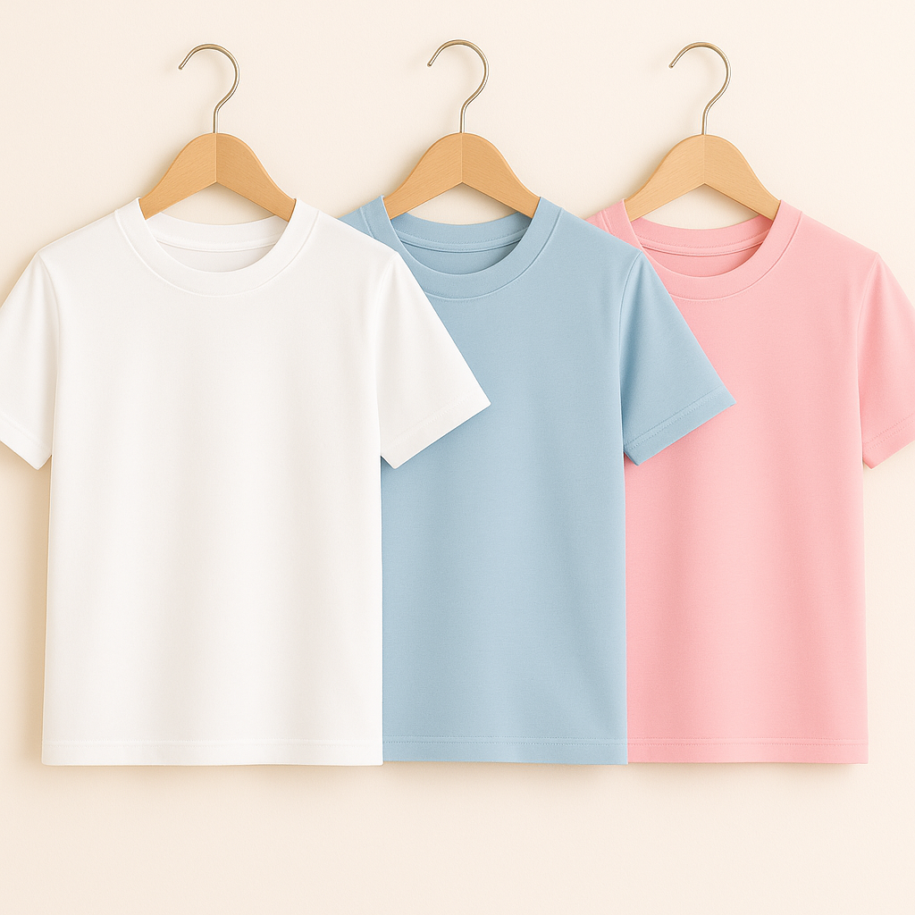 Basic Bisiklet Yaka Beyaz-Pembe-Mavi 3'lü T-shirtKız ÇocukHilal Akıncı Kids