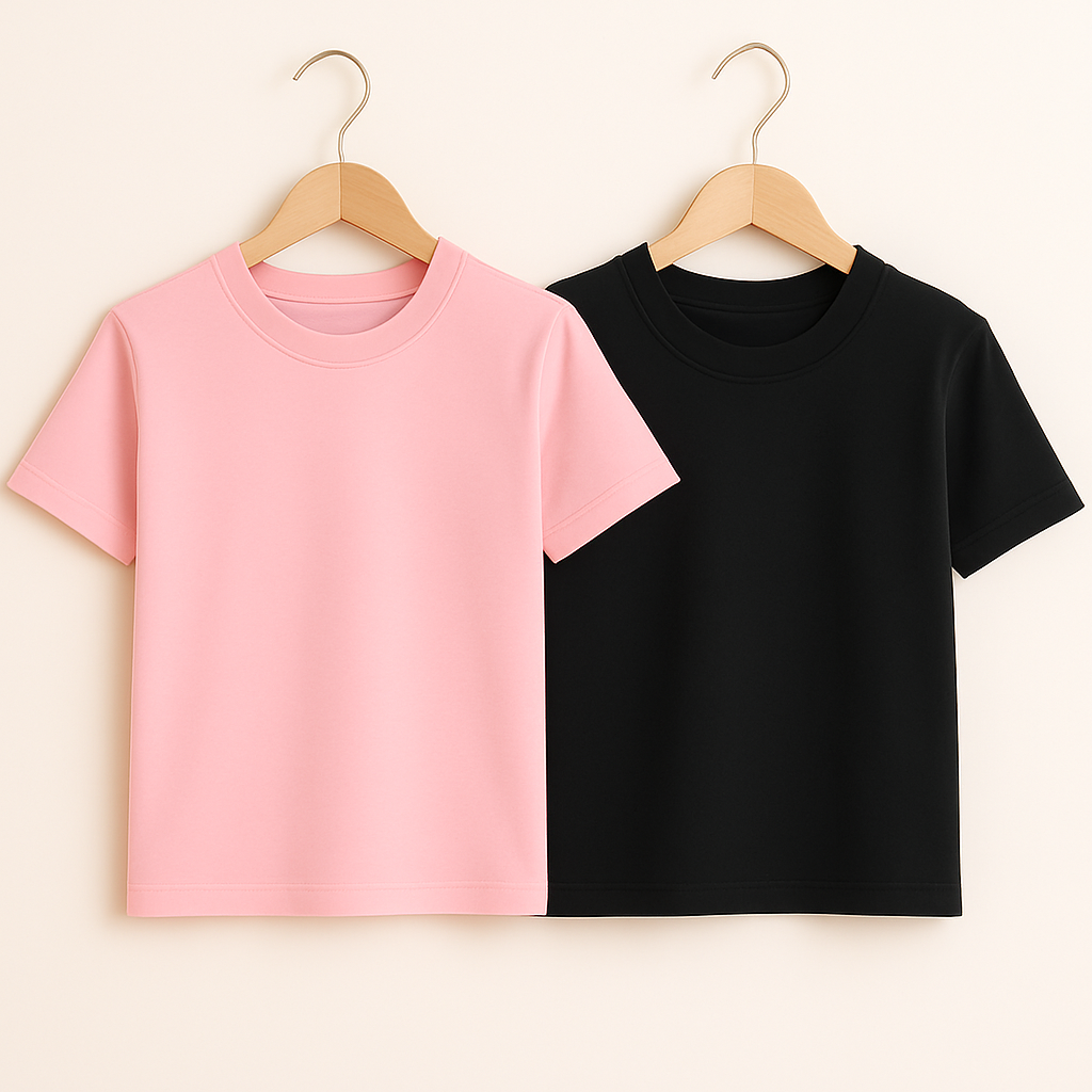 Basic Bisiklet Yaka Pembe-Siyah 2'li T-shirtKız ÇocukHilal Akıncı Kids
