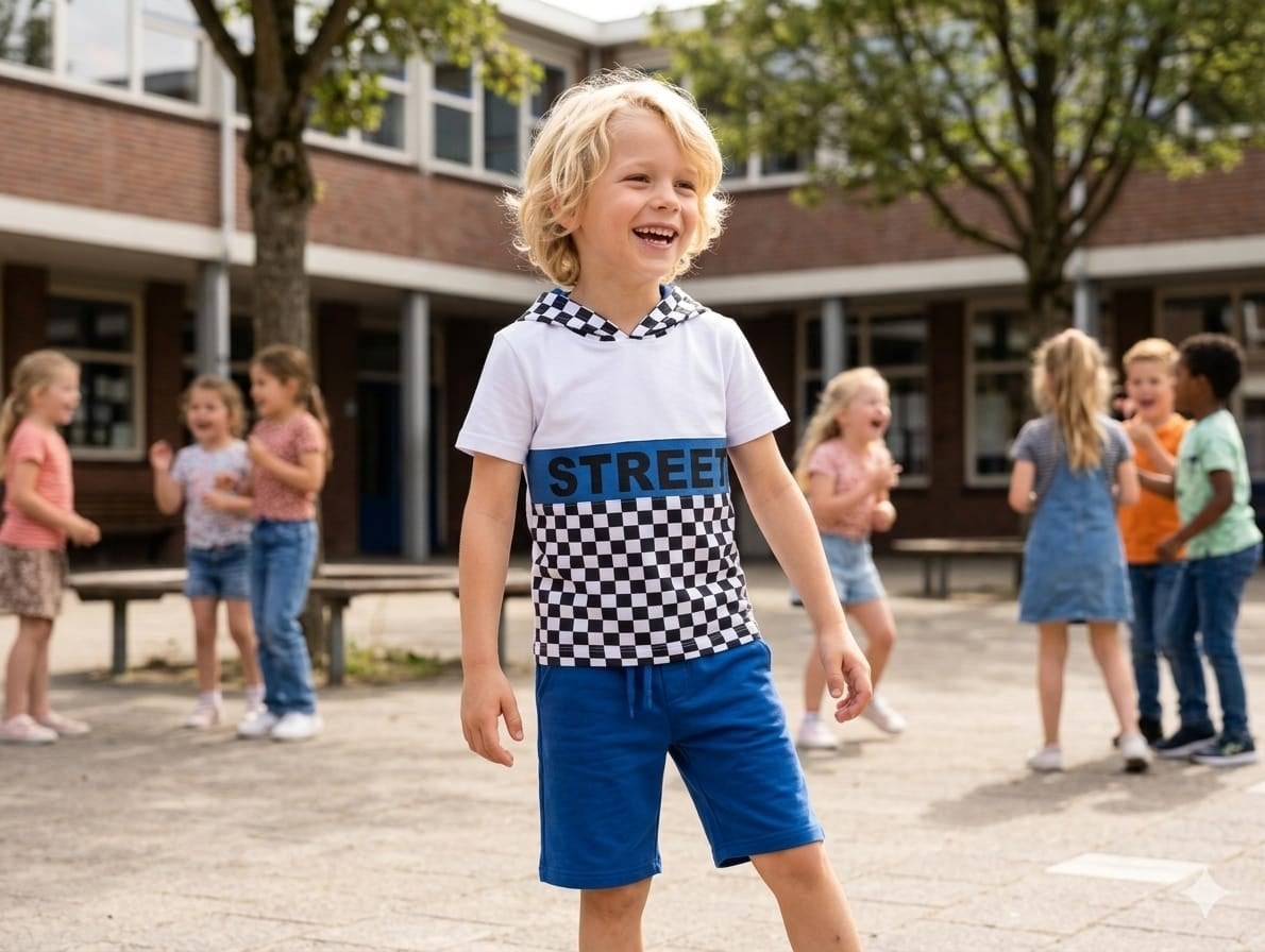 Erkek Çocuk Kırmızı Street Model Kısa Kollu Sweatshırt Zincirli Şortlu Eşofman Takım B-114Alt-Üst TakımHilal Akıncı Kids