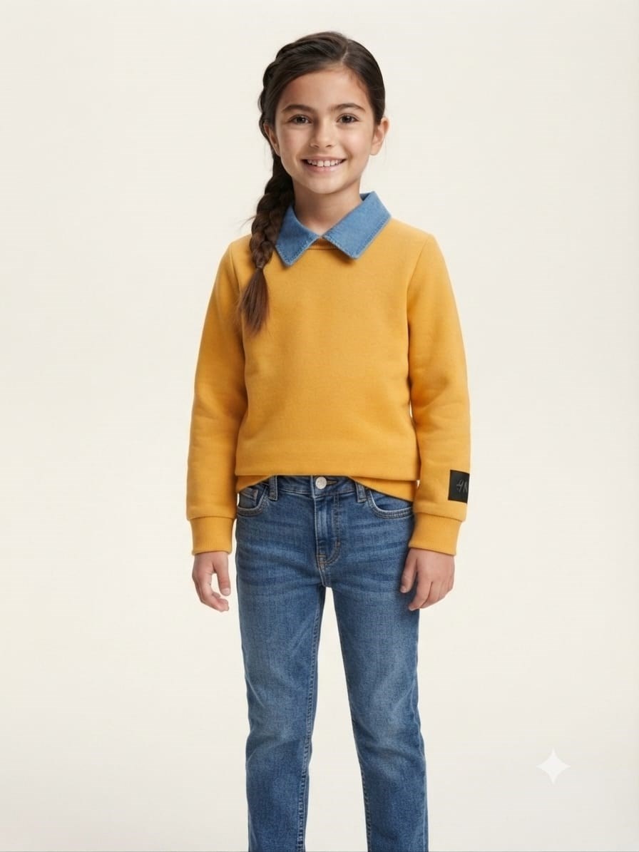 Kız Çocuk Denim Yaka Detaylı SweatshirtSweatshirtHilal Akıncı Kids
