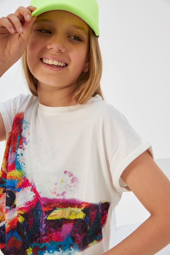 Kız Çocuk Desenli Oversize TişörtTişörtHilal Akıncı Kids