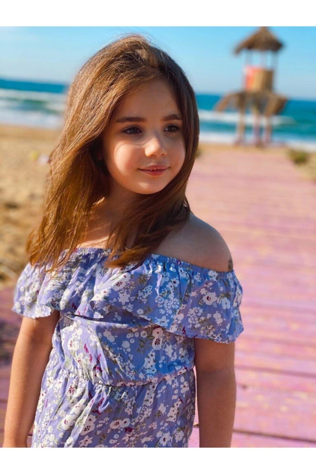 Kız Çocuk Düşük Omuz Çiçekli Büzgülü ElbiseElbiseHilal Akıncı Kids