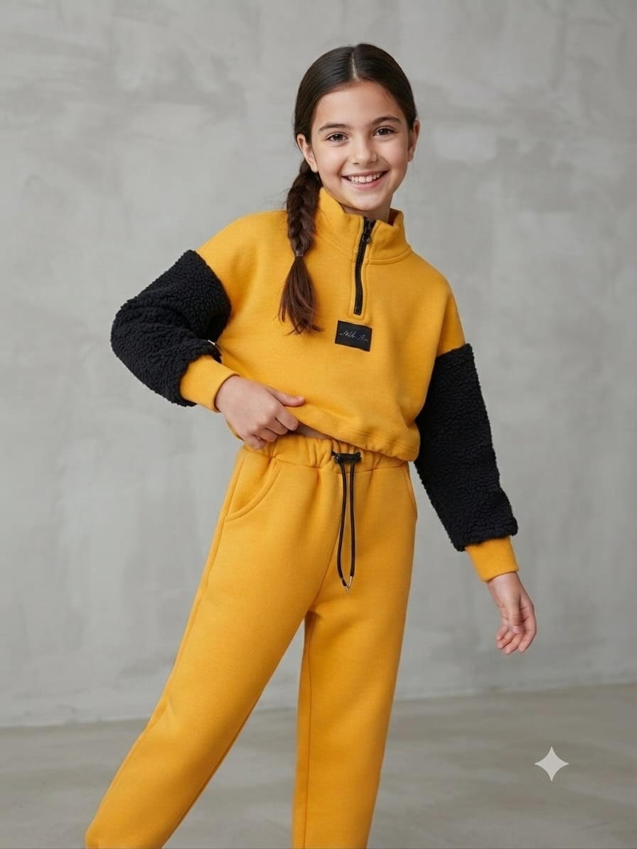 Kız Çocuk Fermuarlı Dik Yaka Sweatshirt Eşofman TakımıEşofman TakımıHilal Akıncı Kids