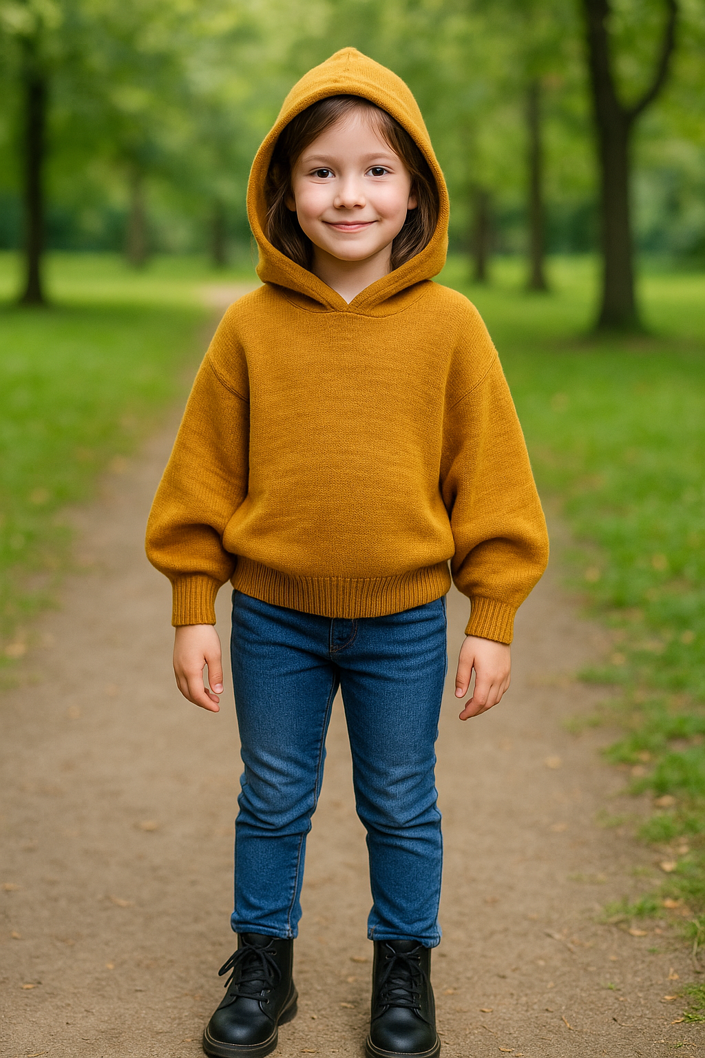 Kız Çocuk Kapüşonlu Triko Sweatshirt Kot Pantolon 2'li TakımAlt - Üst TakımHilal Akıncı Kids