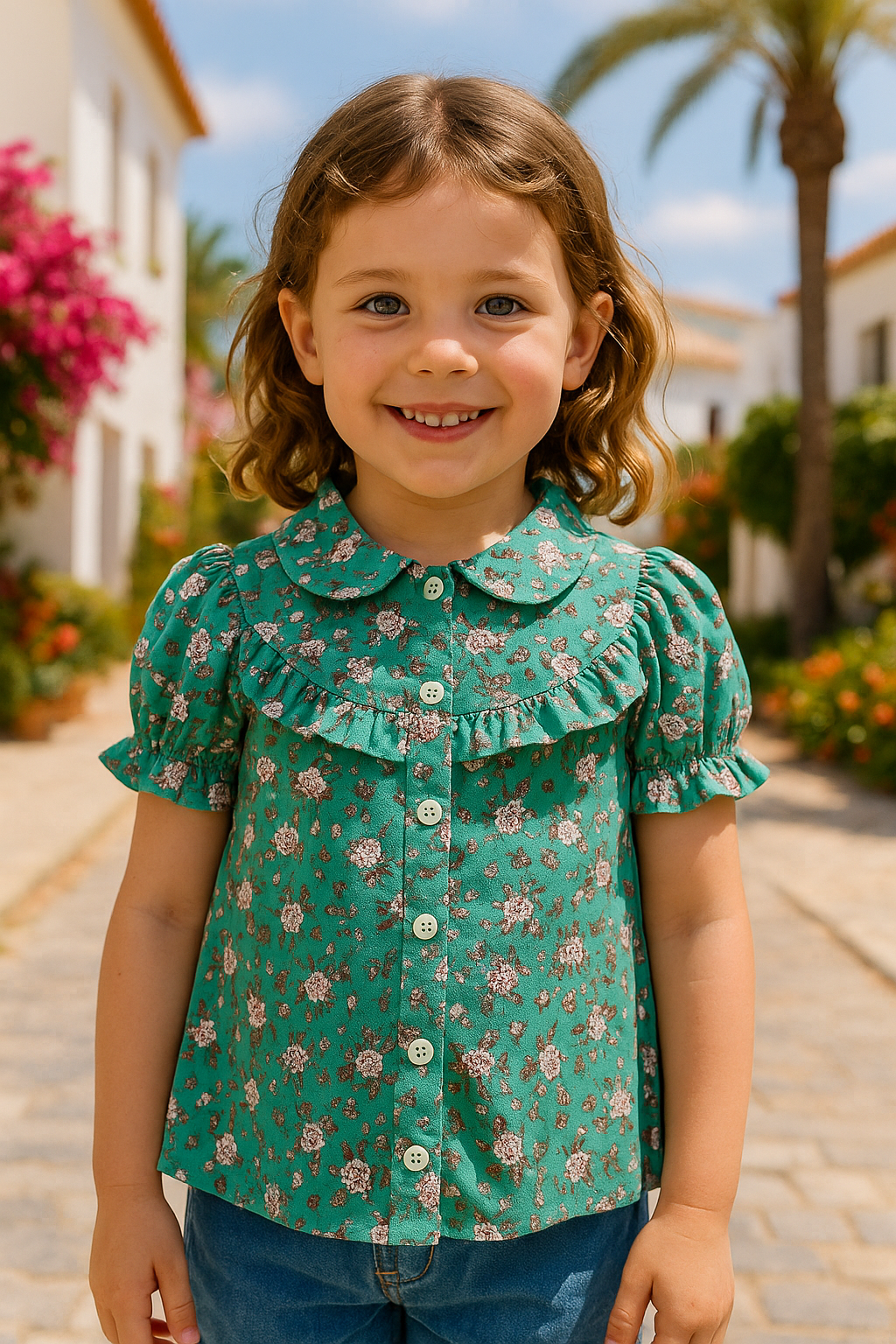 Kız Çocuk Kısa Kollu Çiçekli GömlekKız ÇocukHilal Akıncı Kids