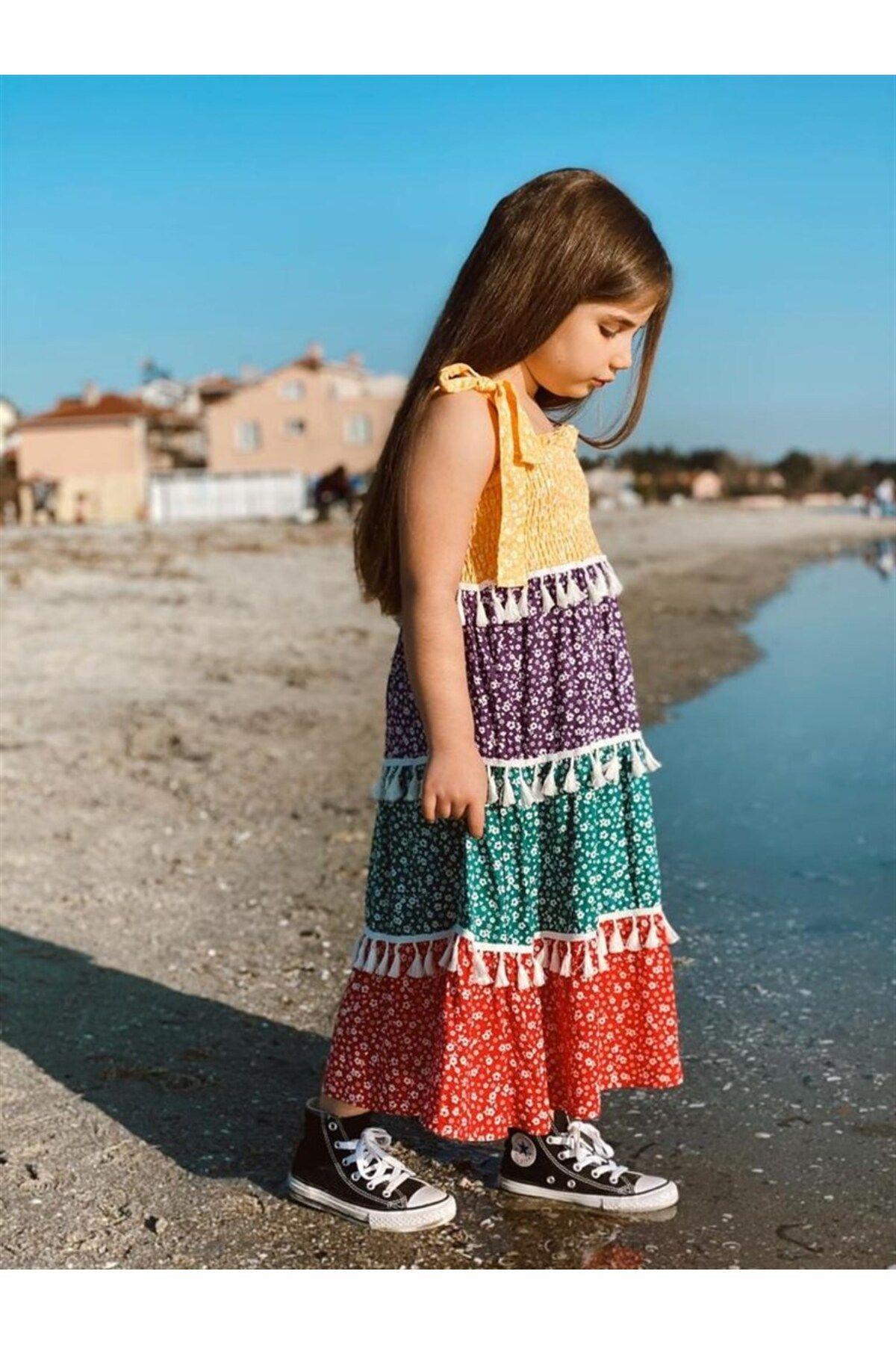 Kız Çocuk Parçalı Renkli Ispanyol Model ElbiseElbiseHilal Akıncı Kids