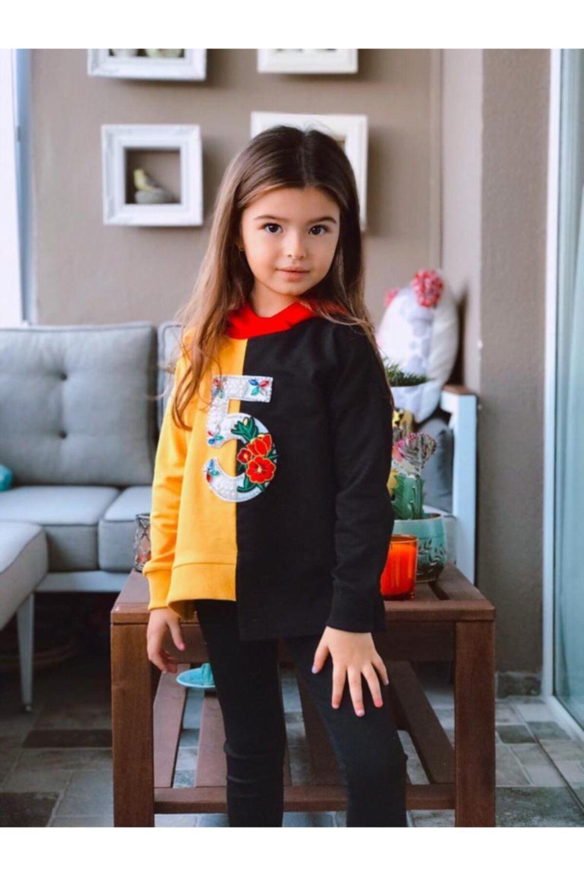 Kız Çocuk Renkli Parçalı Sweatshırt Taytlı Ikili TakımAlt - Üst TakımHilal Akıncı Kids