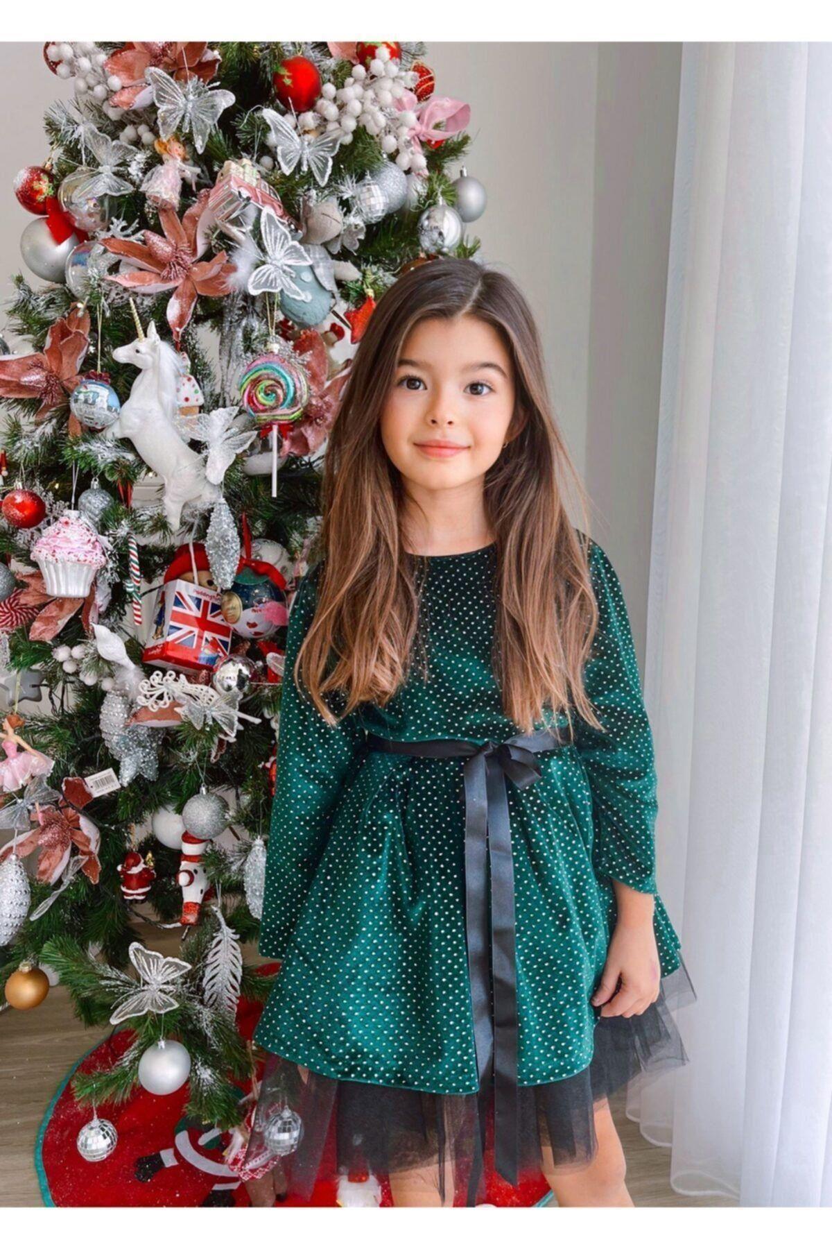 Kız Çocuk Simli Tül Detaylı Saks AbiyeAbiye & Mezuniyet ElbisesiHilal Akıncı Kids