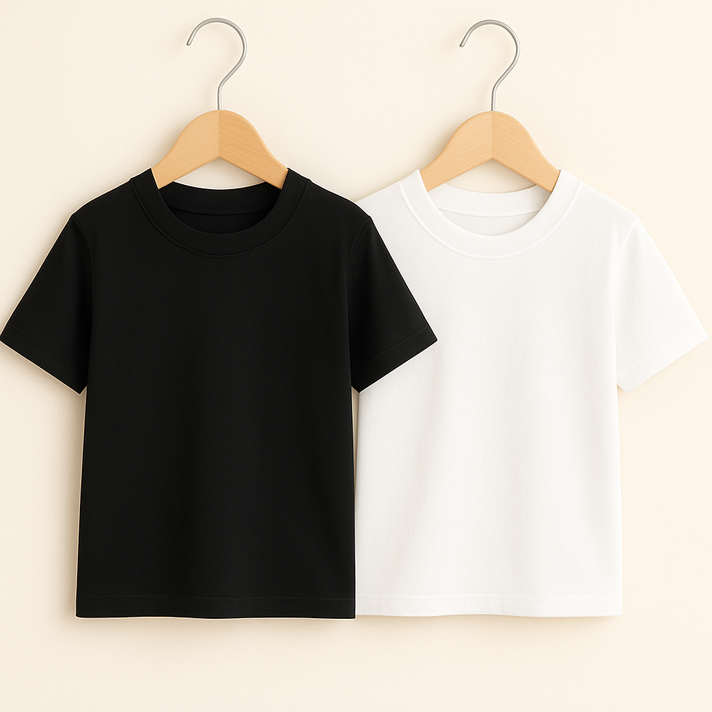 Unisex Basic Bisiklet Yaka 2'li Siyah BeyazT-shirtKız ÇocukHilal Akıncı Kids