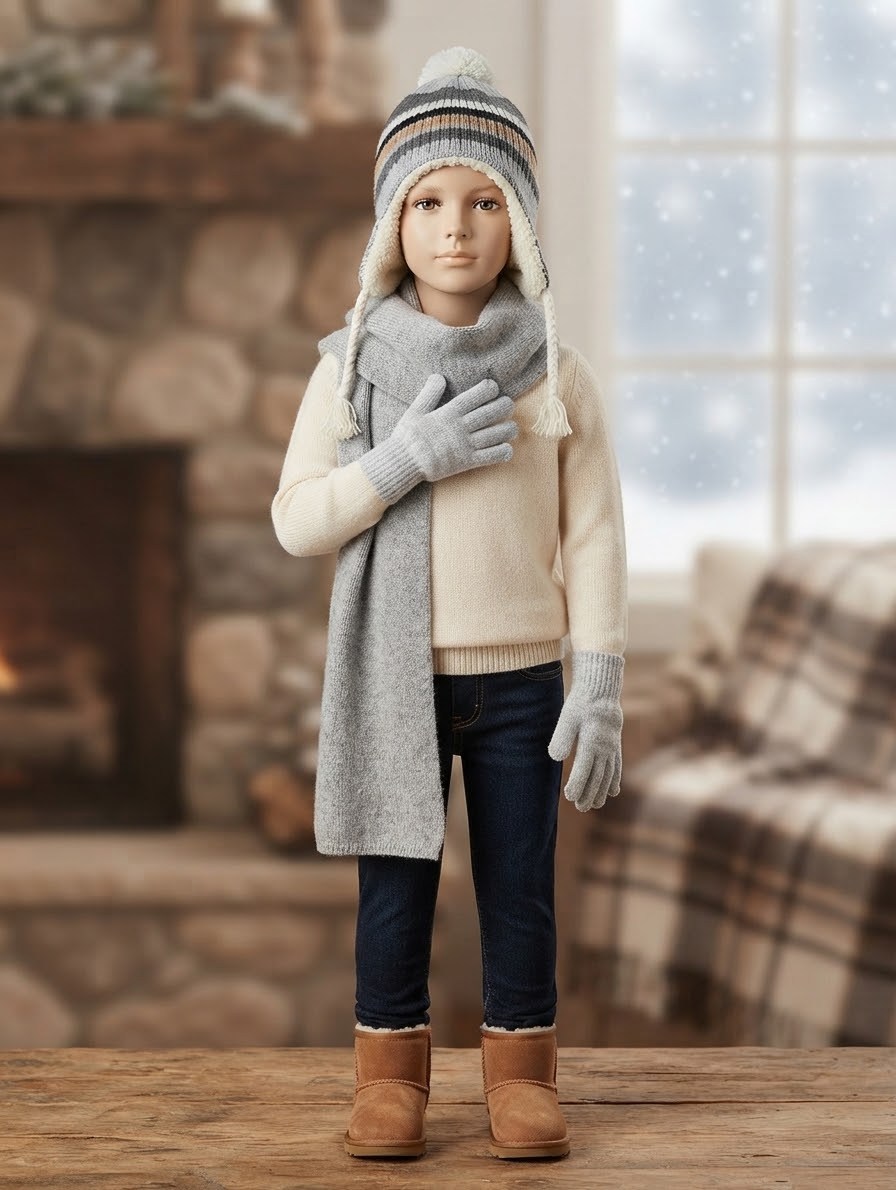 Unisex Çocuk Atkı Bere Eldiven 3'lü Kış SetiŞapkaHilal Akıncı Kids