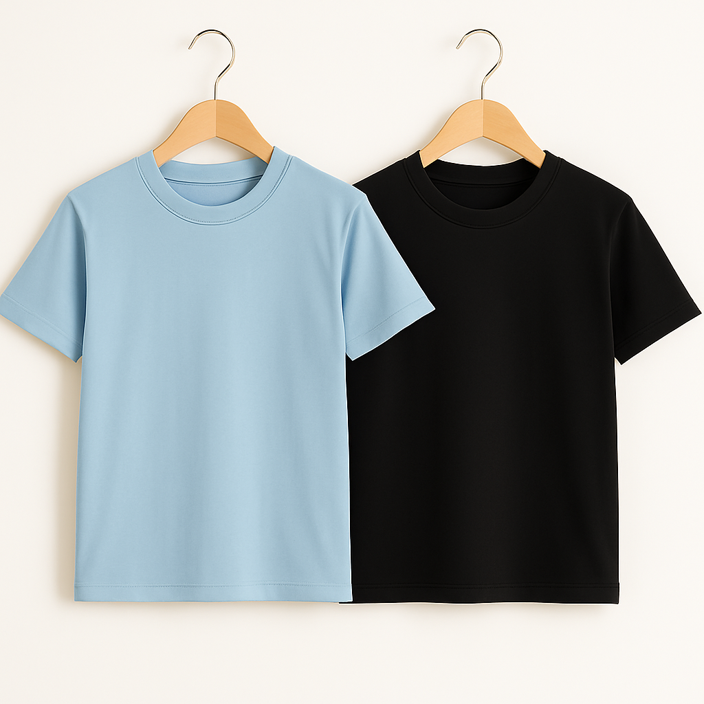 Basic Bisiklet Yaka Mavi-Siyah 2'li T-shirtKız ÇocukHilal Akıncı Kids