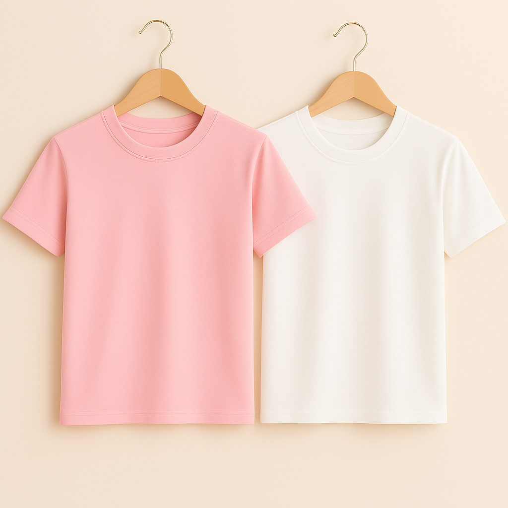 Basic Bisiklet Yaka Pembe-Beyaz 2'li T-shirtKız ÇocukHilal Akıncı Kids