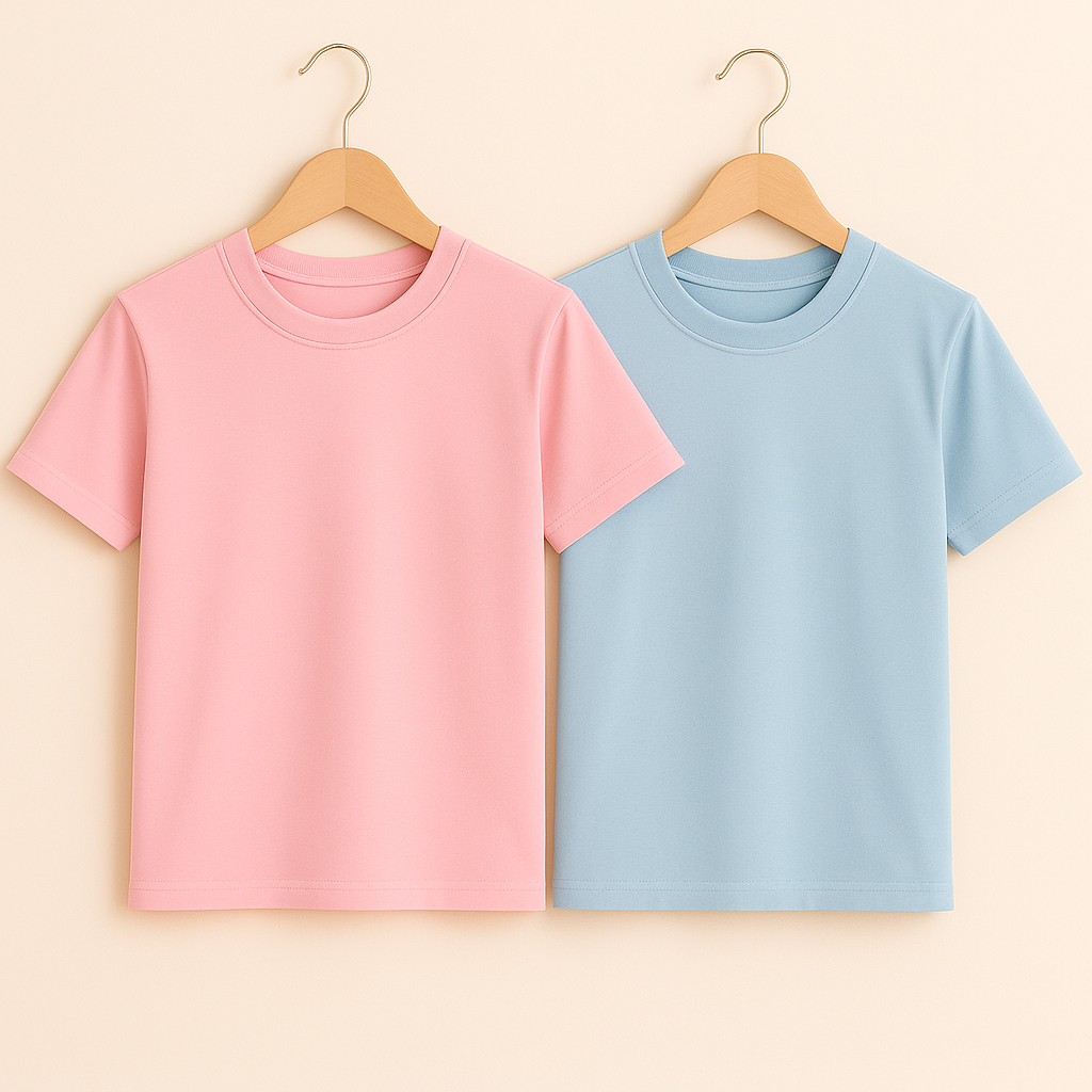 Basic Bisiklet Yaka Pembe-Mavi 2'li T-shirtKız ÇocukHilal Akıncı Kids