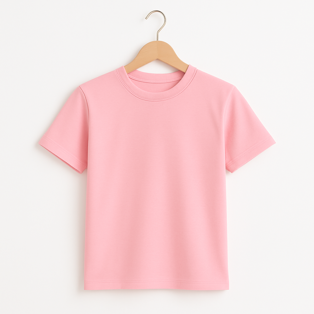 Basic Bisiklet Yaka Pembe T-shirt Kız ÇocukHilal Akıncı Kids