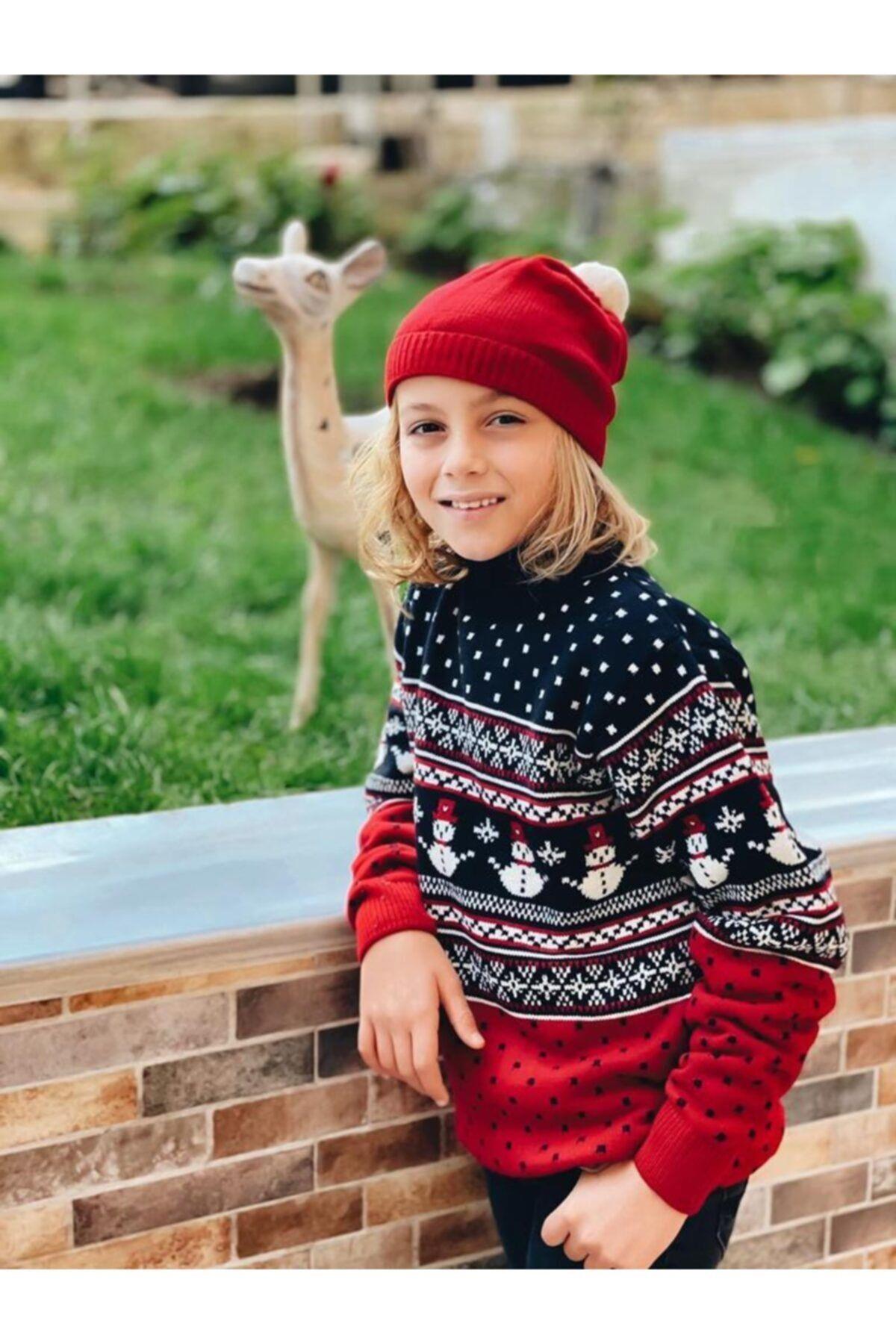 Erkek Çocuk Lacivert Yılbaşı Kardan Adam Model Kazak  2li SetKazakHilal Akıncı Kids