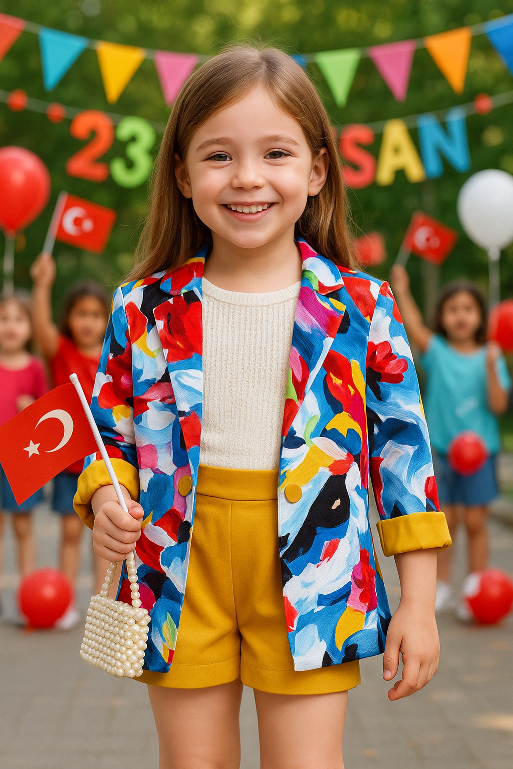 Gökkuşağı renkli ceket şortlu takımAlt-Üst TakımHilal Akıncı Kids