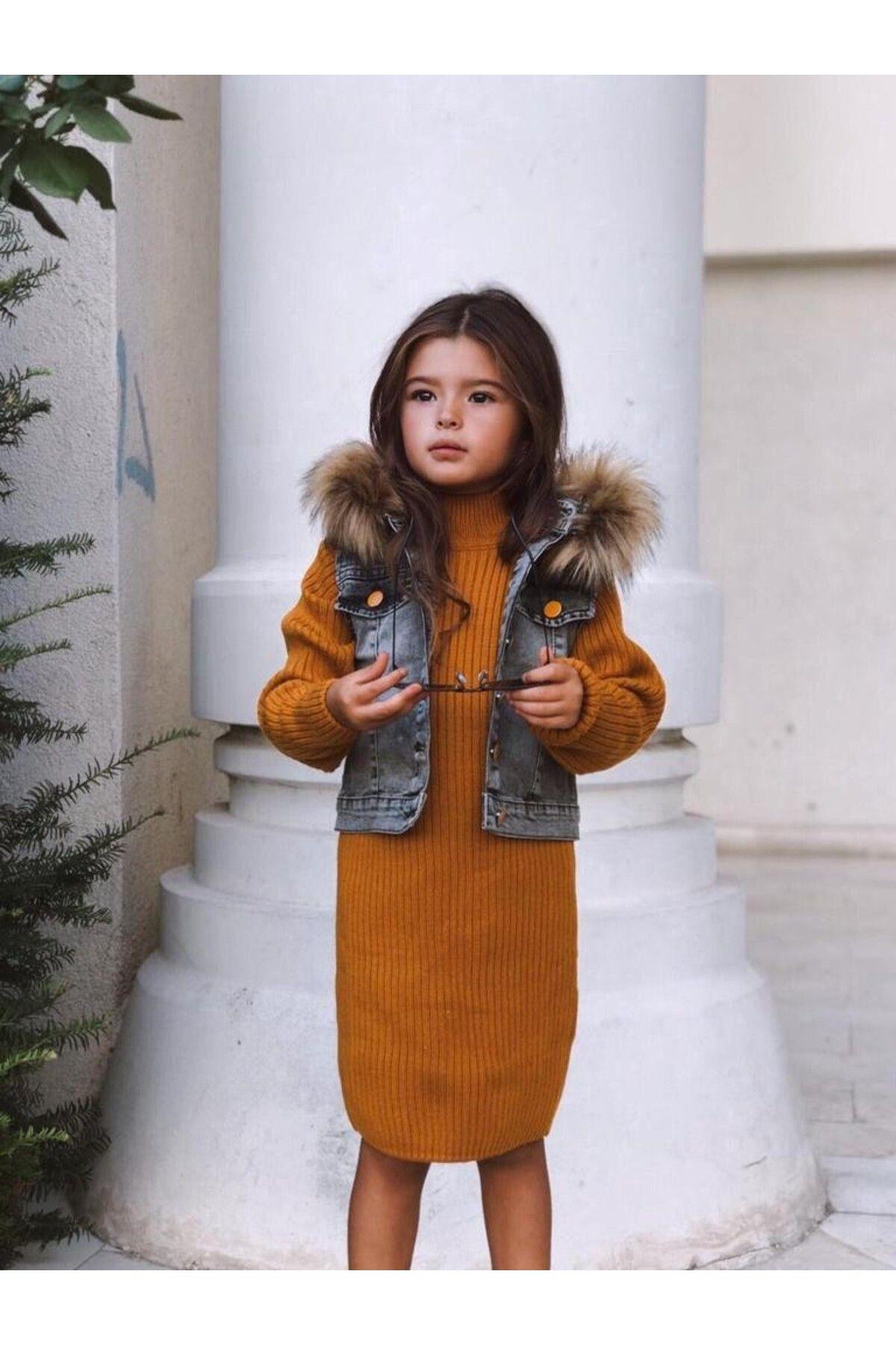Kapüşonlu Peluş Kazak ve Kot Ceket TakımElbiseHilal Akıncı Kids
