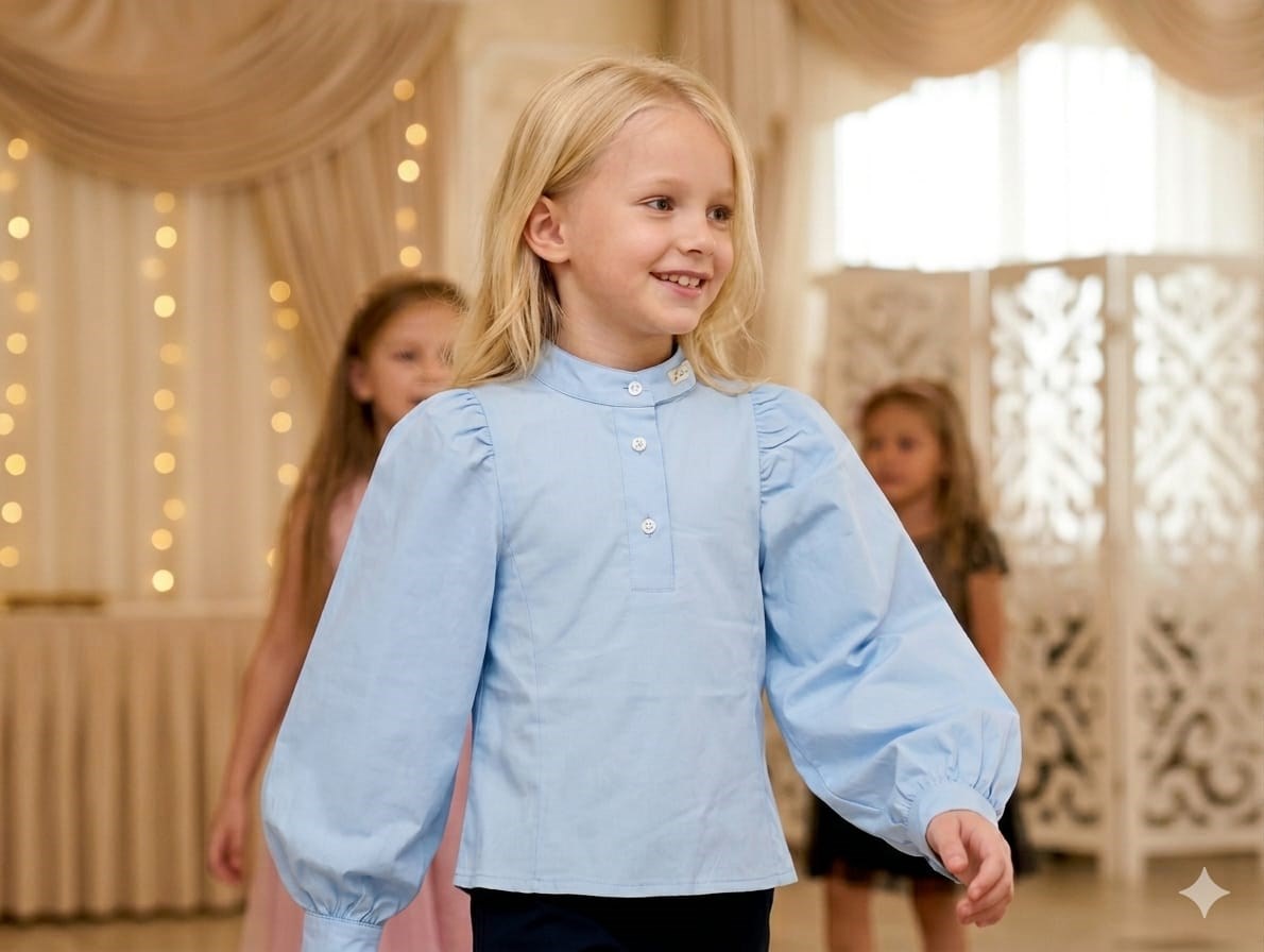 Kız Çocuk Balon Kollu Yandan Fermuarlı Poplin GömlekGömlekHilal Akıncı Kids