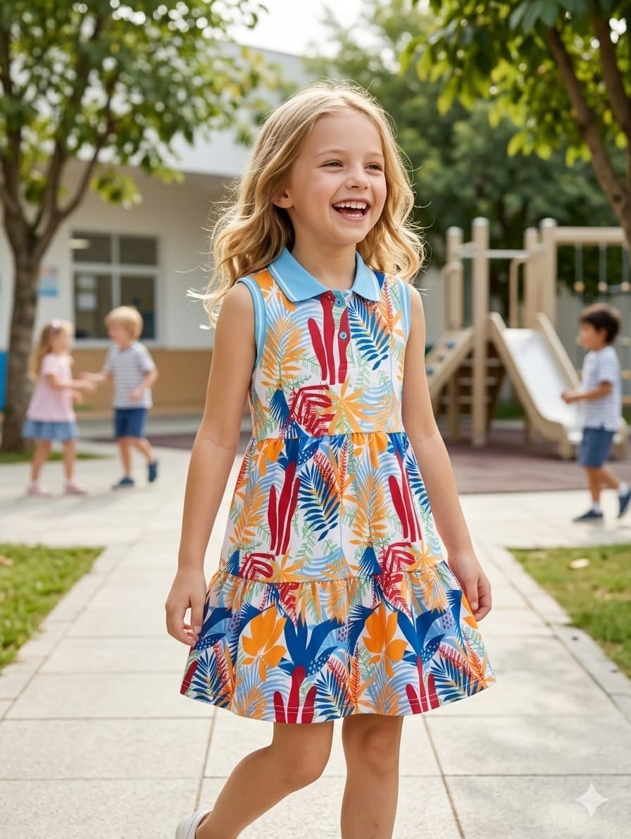 Kız Çocuk Çiçek Desenli Yakalı ElbiseElbiseHilal Akıncı Kids