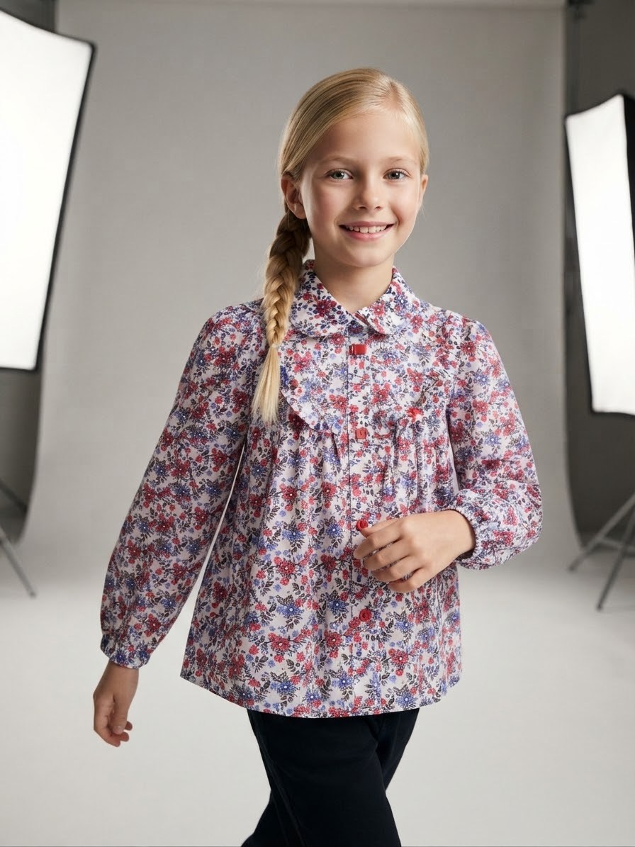 Kız Çocuk Çiçekli Uzun Kollu GömlekKız ÇocukHilal Akıncı Kids