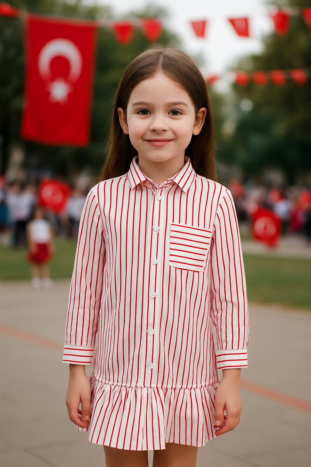 Kız Çocuk Çizgili Cepli Gömlek ElbiseElbiseHilal Akıncı Kids