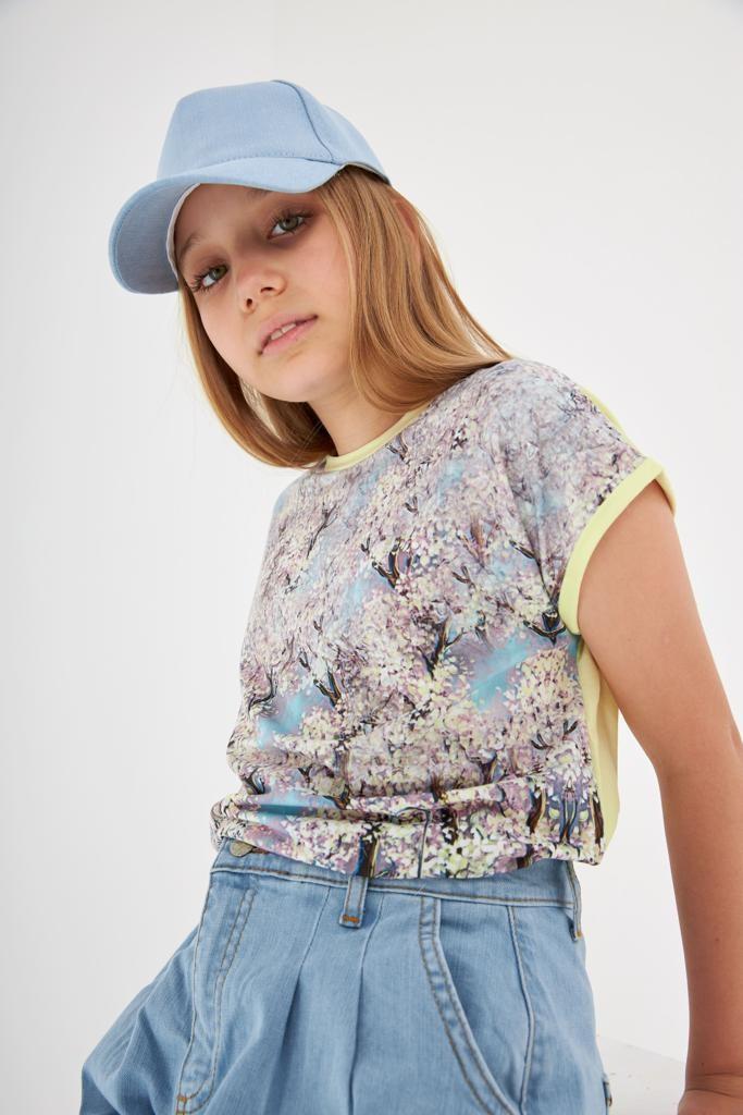 Kız Çocuk Desenli Oversize TişörtTişörtHilal Akıncı Kids