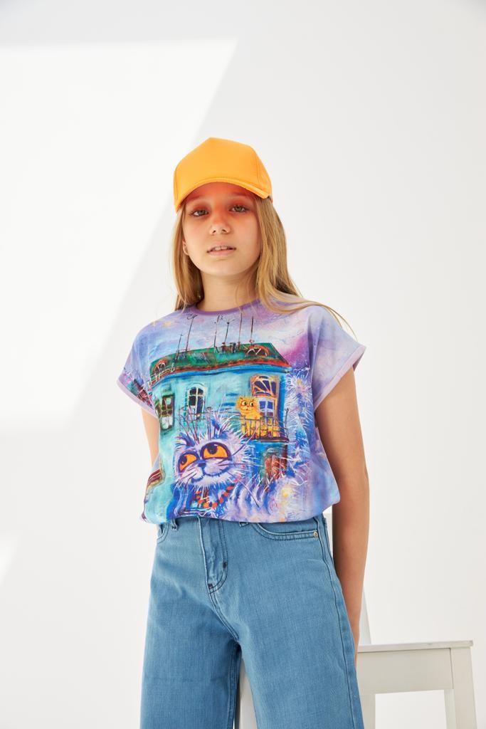 Kız Çocuk Desenli Oversize TişörtTişörtHilal Akıncı Kids