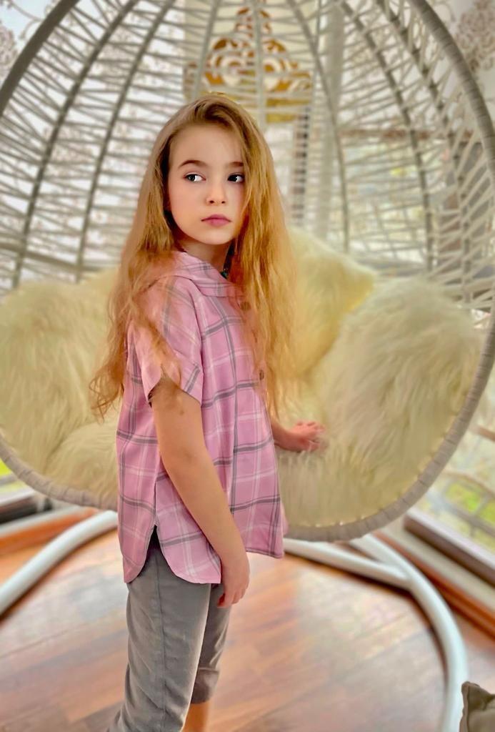 Kız Çocuk Kapüşonlu Kısa Kollu Gömlek Gri Kot Tayt 2'li TakımAlt-Üst TakımHilal Akıncı Kids