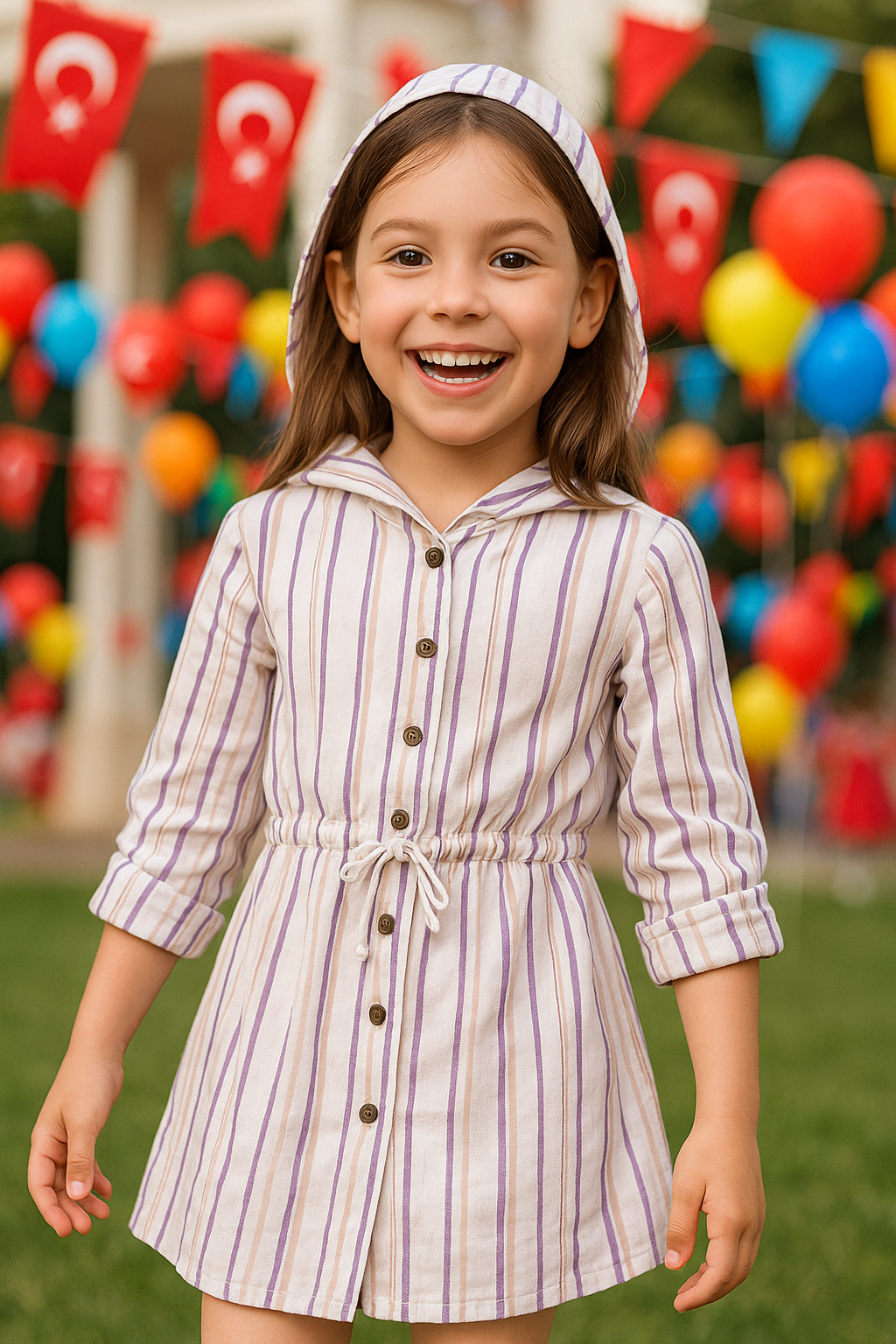 Kız Çocuk Kapüşonlu Simli Gömlek ElbiseElbiseHilal Akıncı Kids