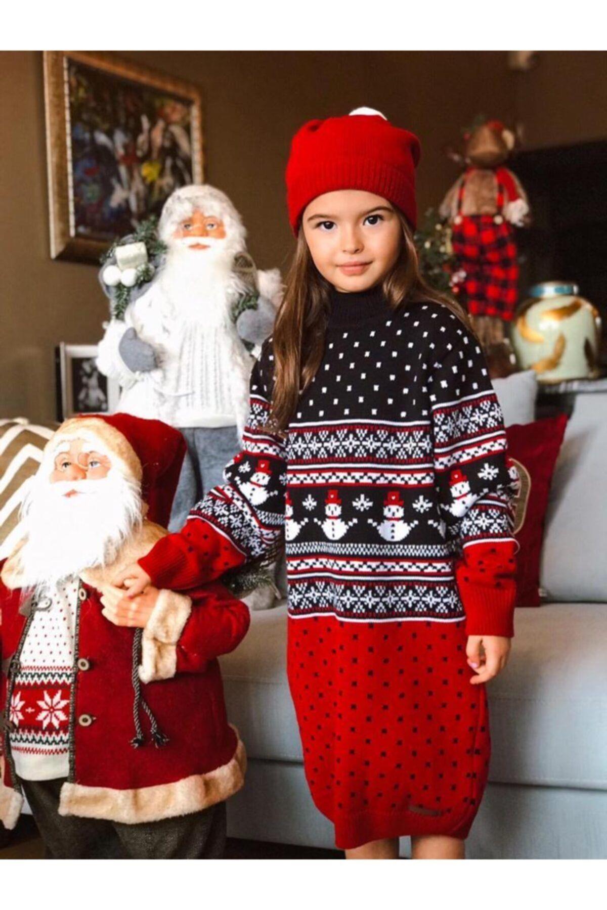 Kız Çocuk Lacivert 3lü Set Yılbaşı Kardan Adam Model TakımAlt - Üst TakımHilal Akıncı Kids