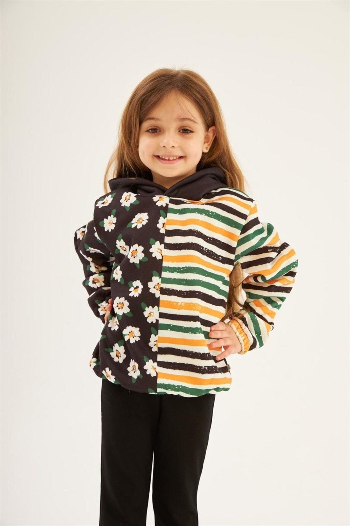 Kız Çocuk Mavi Baskılı Kapüşonlu SweatshirtKazakHilal Akıncı Kids