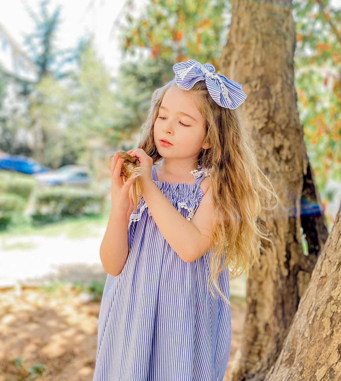 Kız Çocuk Mavi Çizgili ElbiseElbiseHilal Akıncı Kids