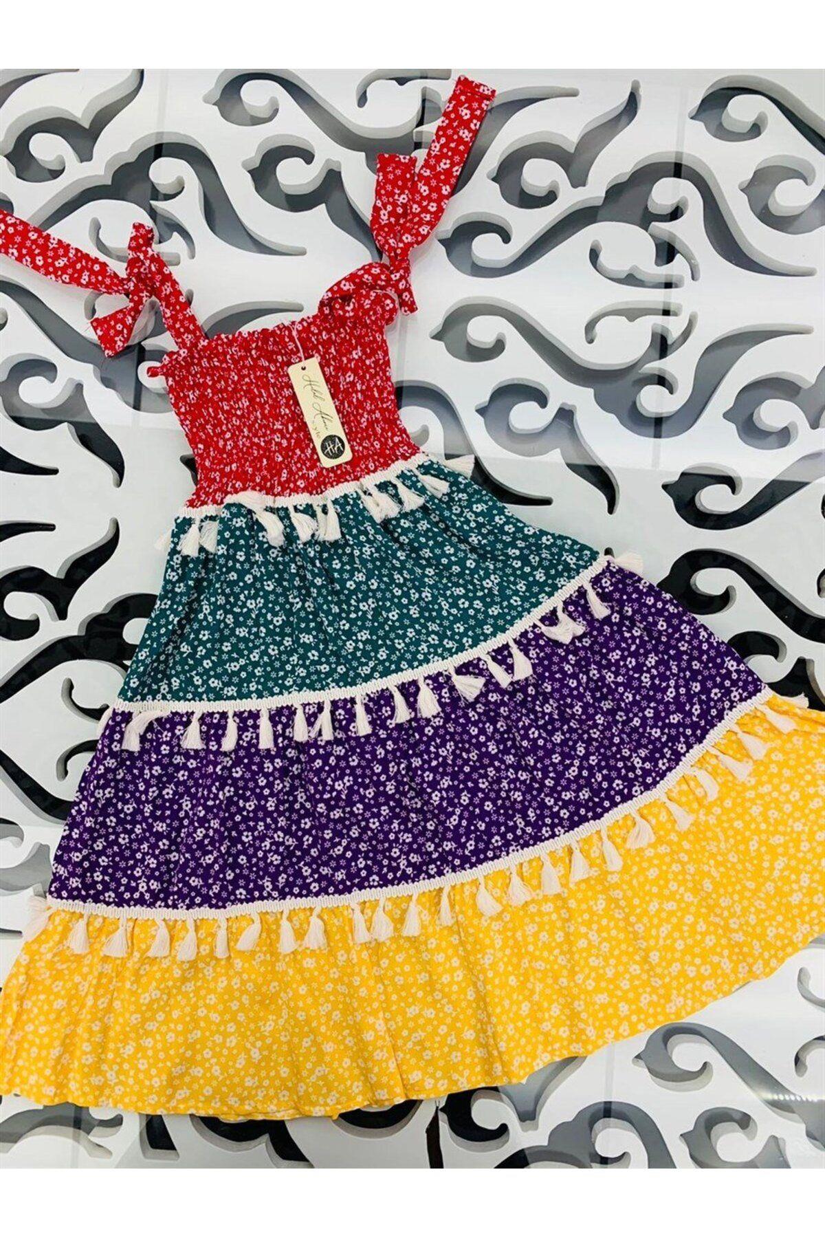Kız Çocuk Parçalı Renkli Ispanyol Model ElbiseElbiseHilal Akıncı Kids