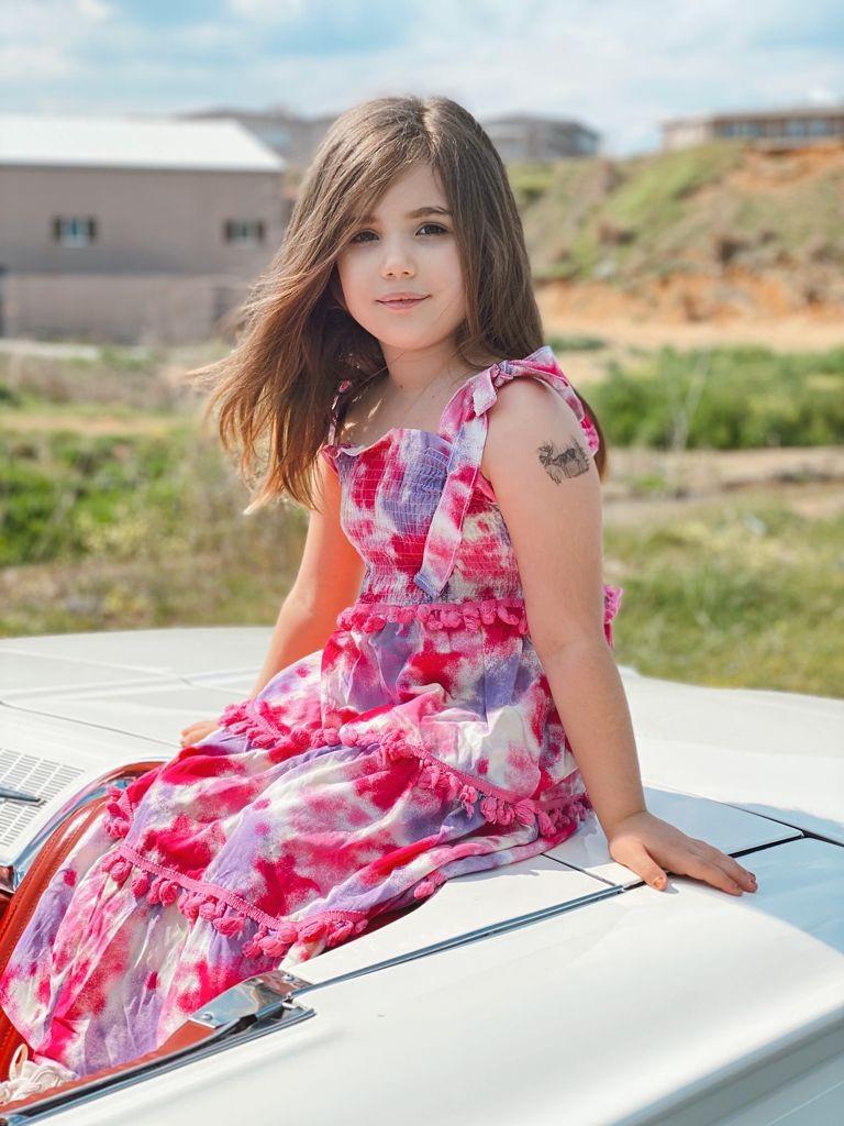 Kız Çocuk Püsküllü Gipeli Pamuk Viskon Uzun ElbiseElbiseHilal Akıncı Kids