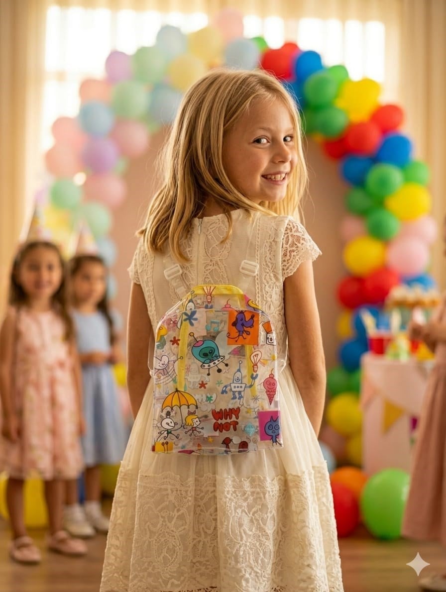 Kız Çocuk Su Geçirmez Şeffaf Uzaylı Figürlü Mini Sırt ÇantasıÇantaHilal Akıncı Kids