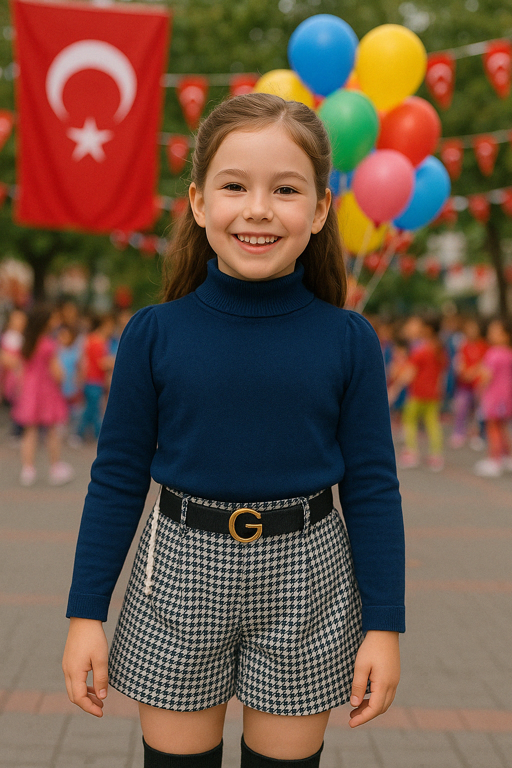 Kız Çocuk Triko Kazak Kazayağı Model Şort Kemer Siyah Çorap 4'lü TakımAlt-Üst TakımHilal Akıncı Kids