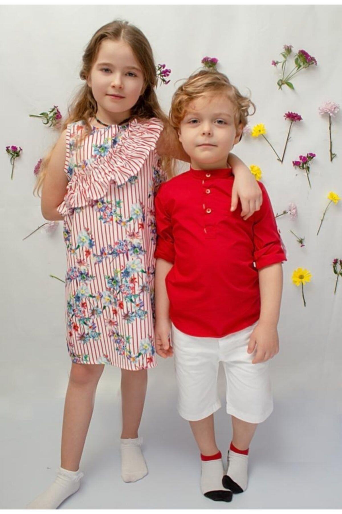 Kız Erkek Kombin Kırmızı Gömlek Kapri 2'li TakımAlt - Üst TakımHilal Akıncı Kids