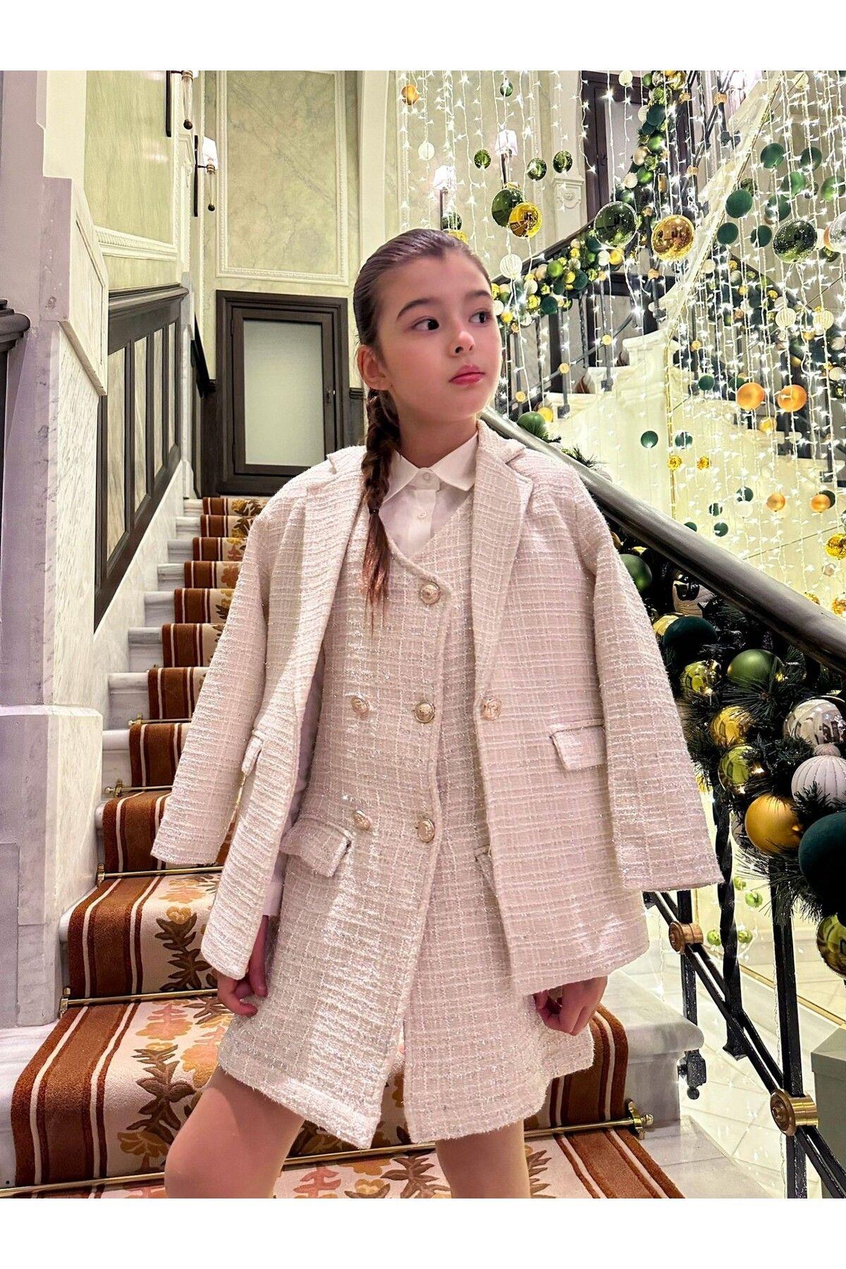 Krem Simli Blazer CeketBlazer CeketHilal Akıncı Kids