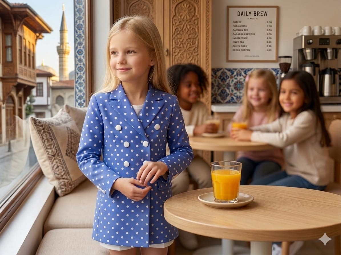 Puantiyeli Blazer Ceket ve Beyaz Şort TakımKız ÇocukHilal Akıncı Kids