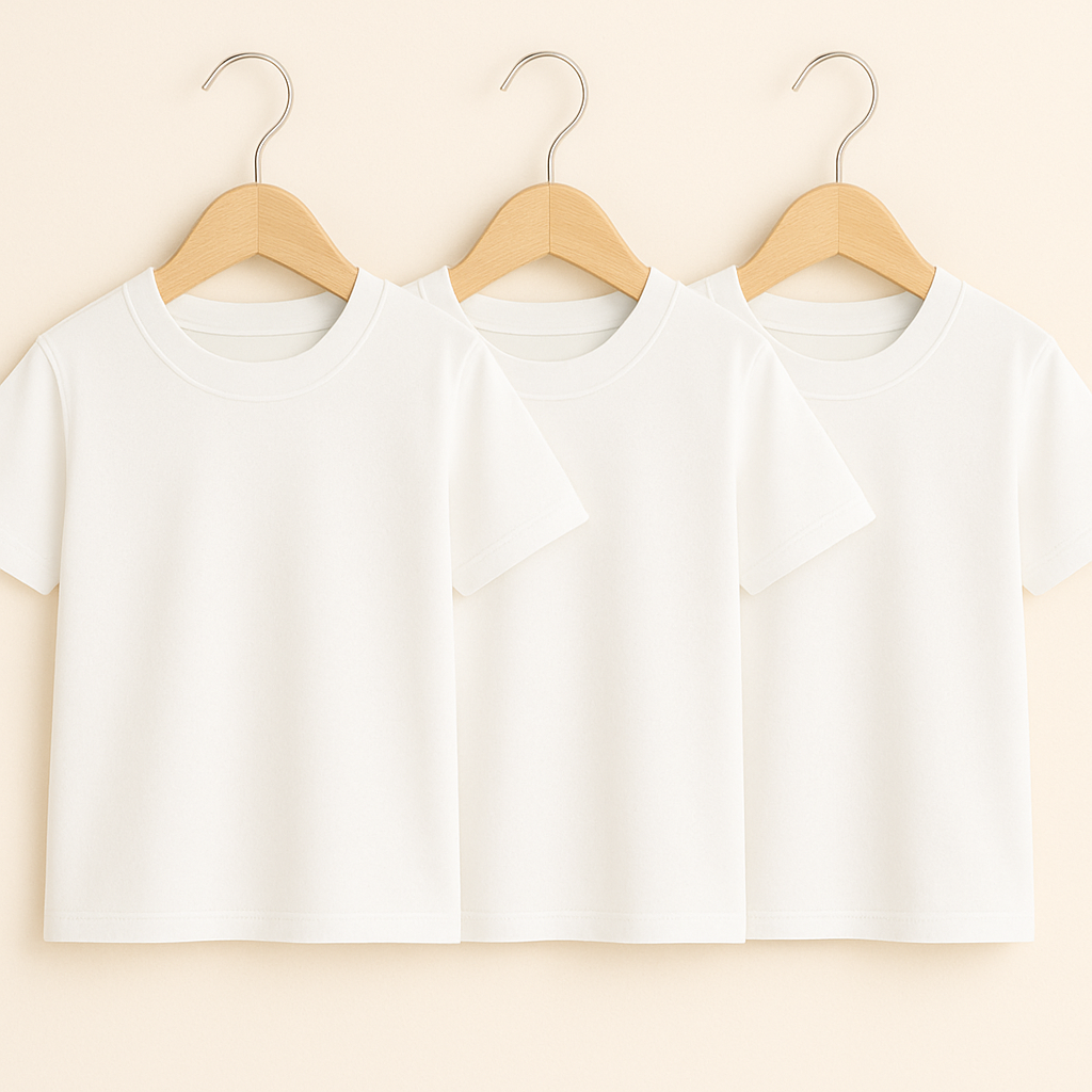 Unisex Basic Bisiklet Yaka Beyaz 3'lü T-shirtKız ÇocukHilal Akıncı Kids