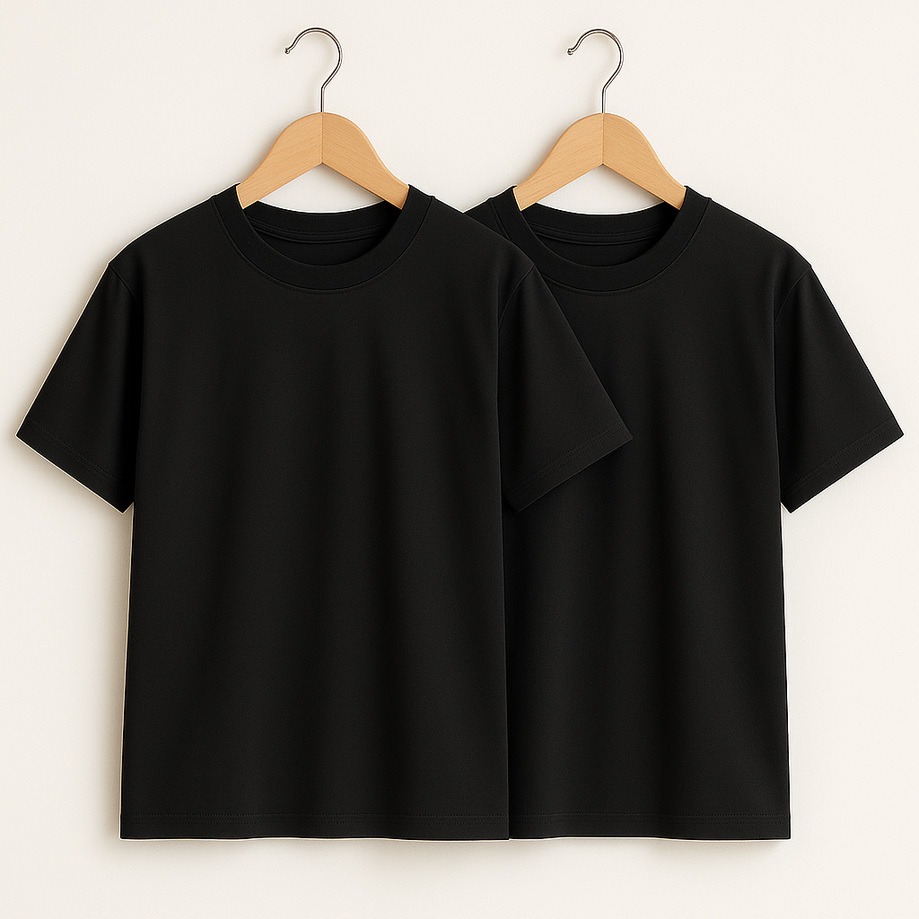 Unisex Basic Bisiklet Yaka Siyah 2'li T-shirtKız ÇocukHilal Akıncı Kids