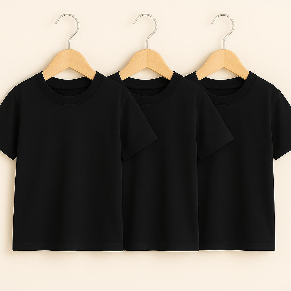 Unisex Basic Bisiklet Yaka Siyah 3'lü T-shirtKız ÇocukHilal Akıncı Kids