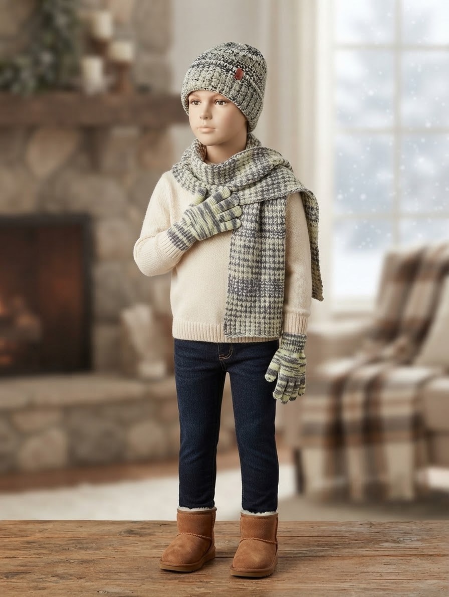Unisex Çocuk Atkı Bere Eldiven 3'lü Kış SetiŞapkaHilal Akıncı Kids