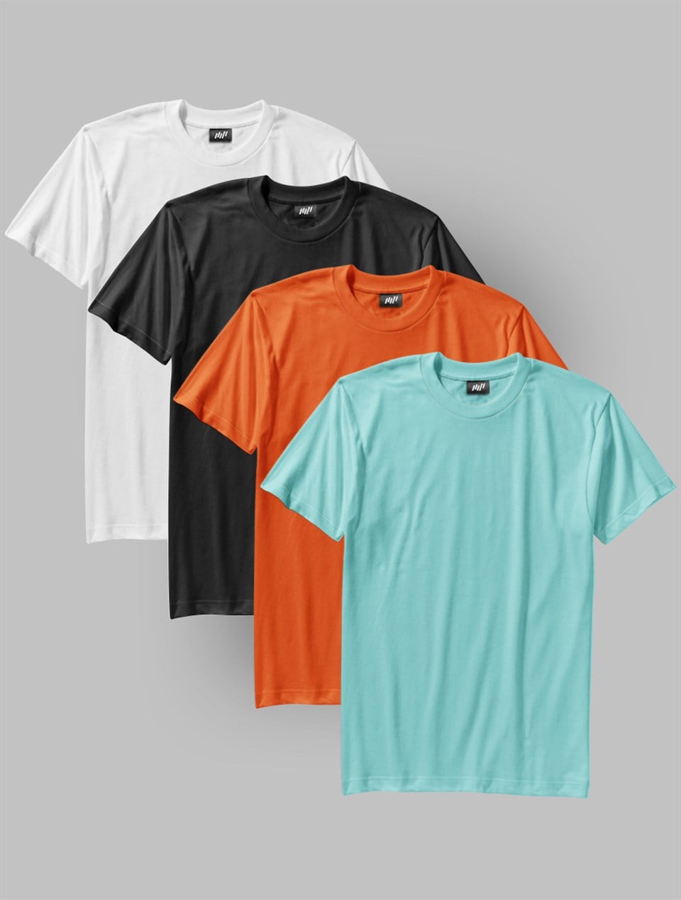 4'lü Siyah-Beyaz-Turuncu-Buz Mavisi Renk Basic T-Shirt