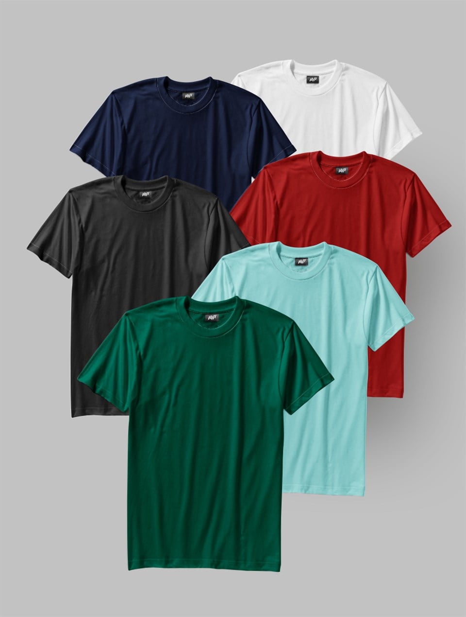 6'lı Siyah-Beyaz-Kırmızı-Lacivert-Turkuaz-Yeşil Basic T-Shirt