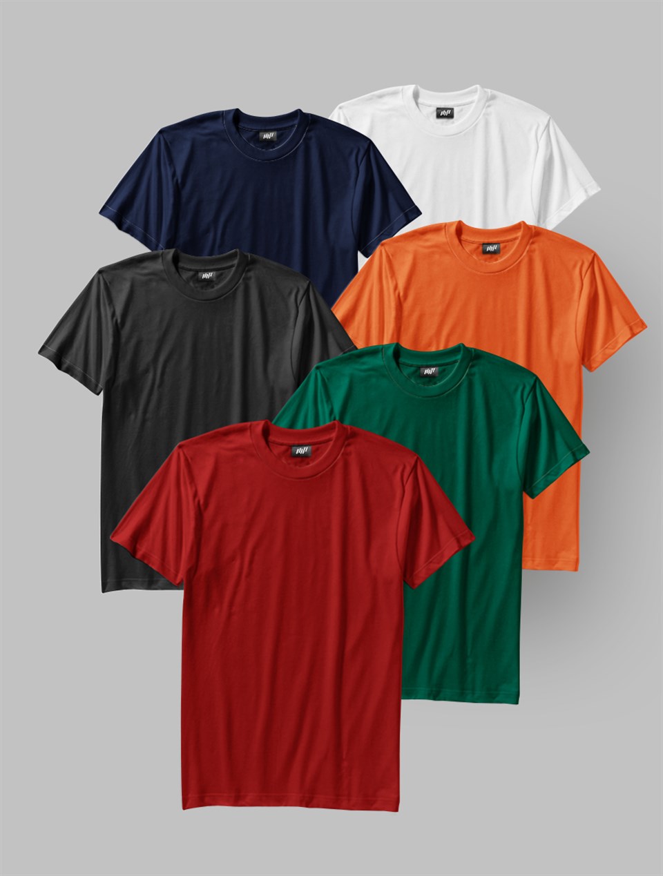 6'lı Siyah-Beyaz-Kırmızı-Lacivert-Turuncu-Yeşil Renk Basic T-Shirt