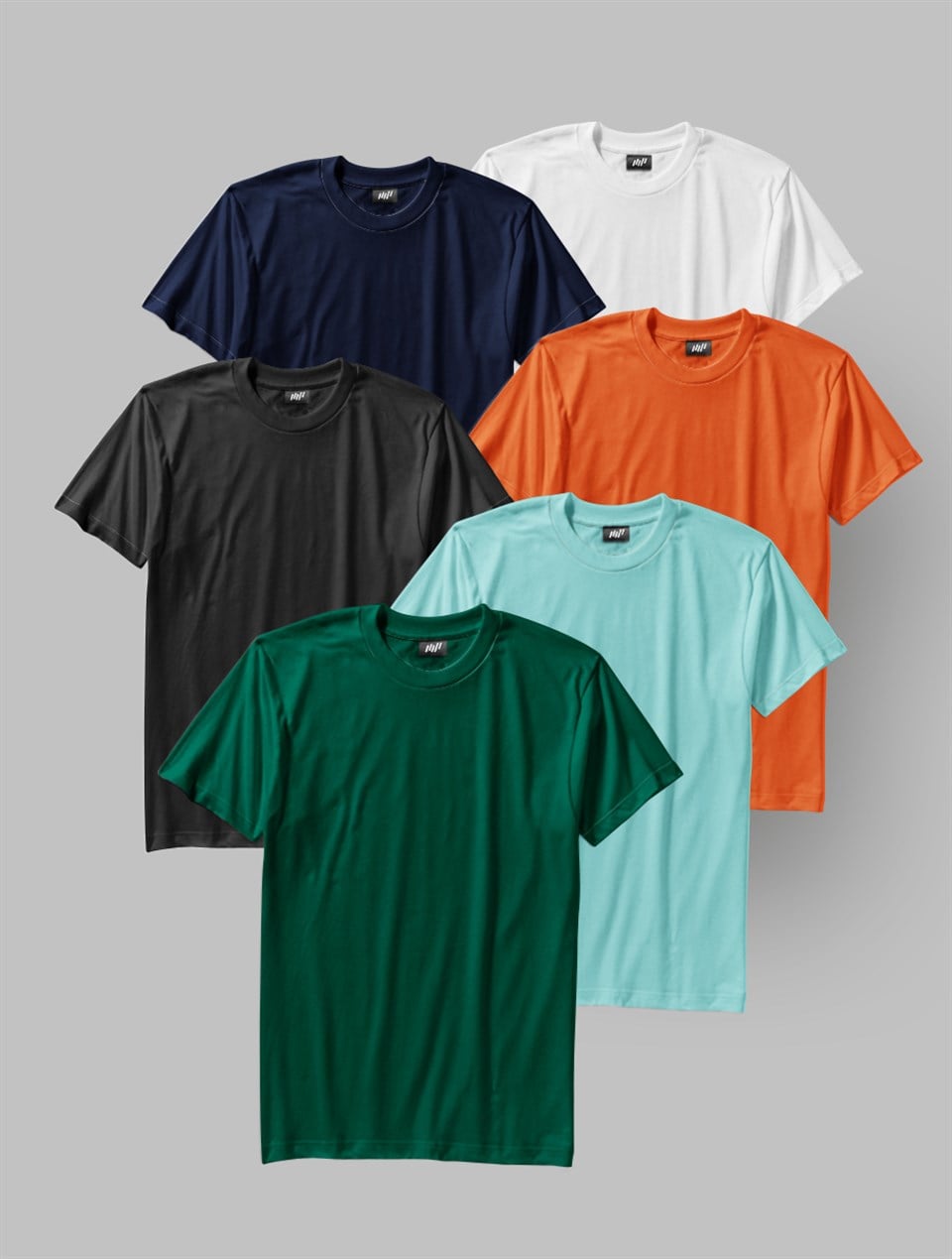 6'lı Siyah-Beyaz-Lacivert-Turuncu-Turkuaz-Yeşil Basic T-Shirt