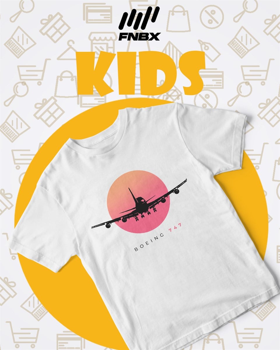 Boeing 747-400 FLY Beyaz T-Shirt Çocuk
